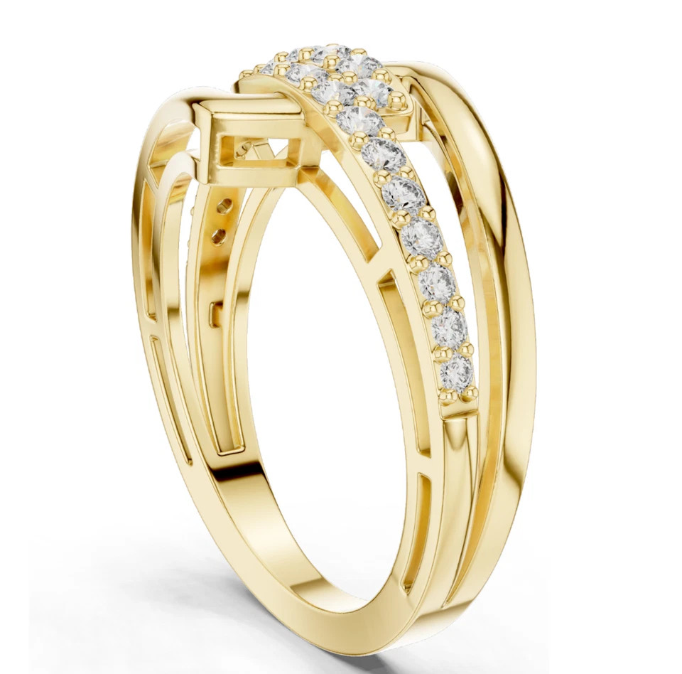 Round Cut 0.30TCW White Moissanite Interlocking Party Ring In 10K Yellow Gold FN