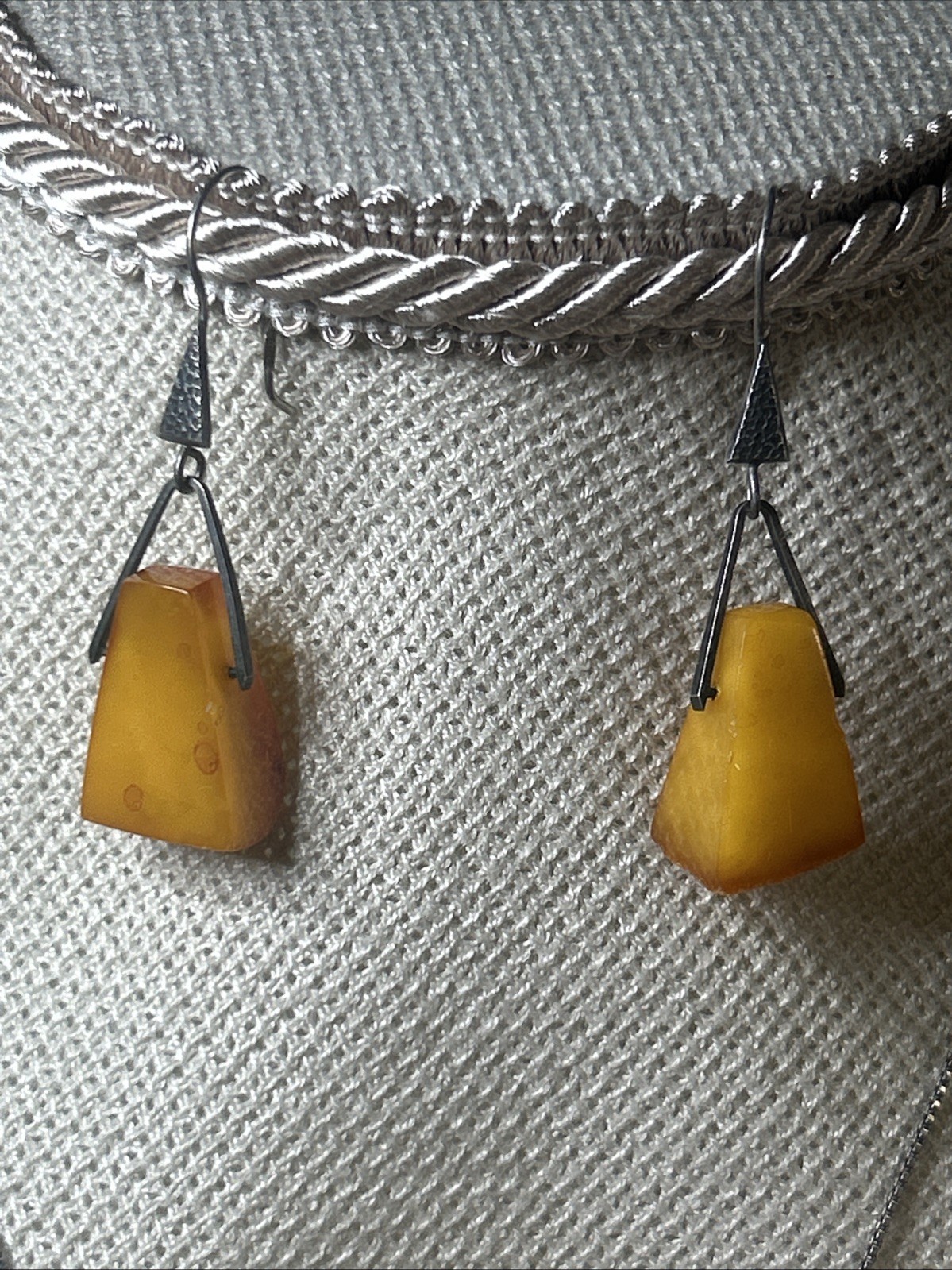 56. 925 Sterling Baltic Honey Amber Dangle Hook 2″ Earrings, 20+” Necklace Set