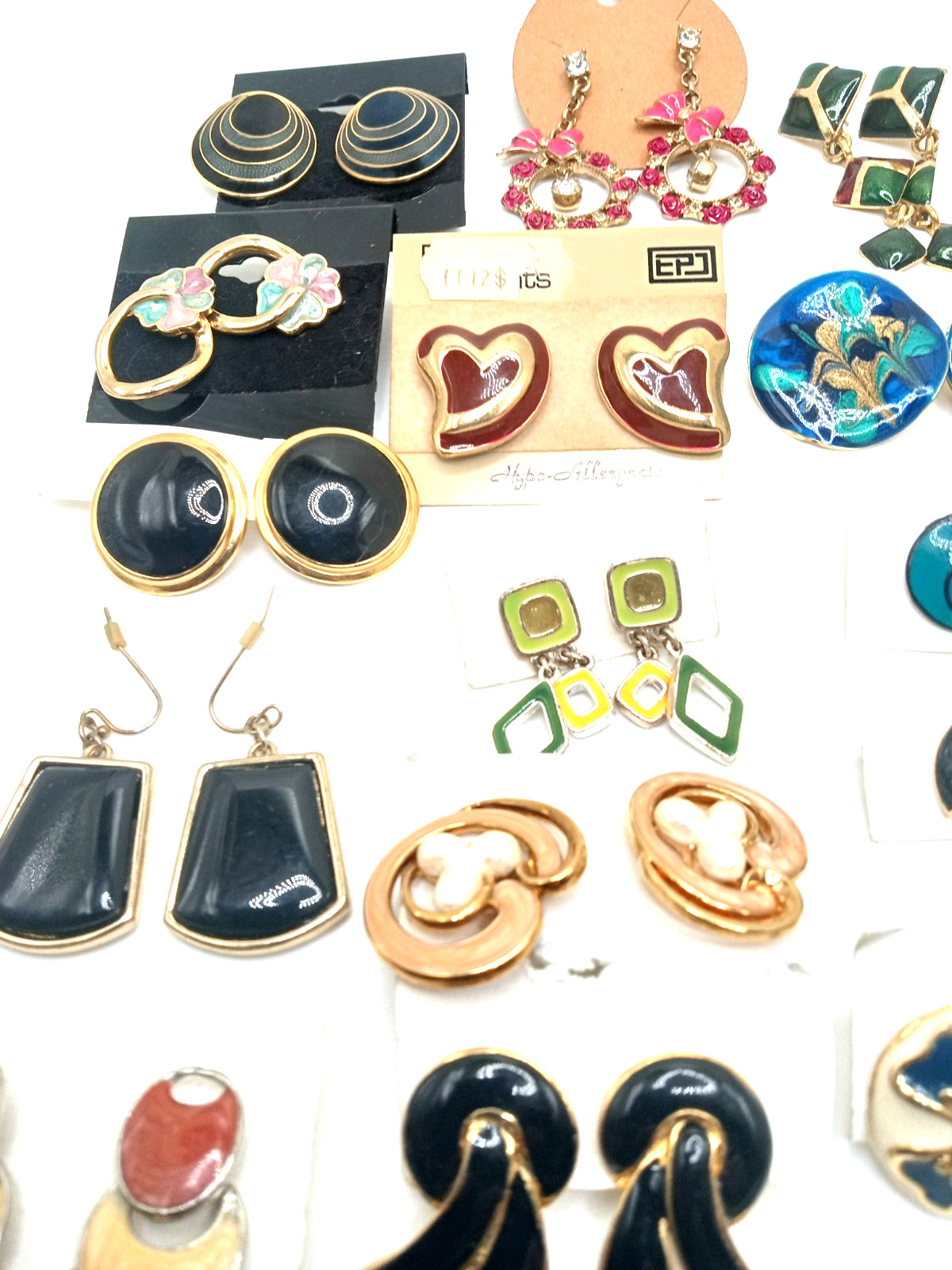 Vintage Enamel Pierced Earrings 80’s & More Colorful Variety Lot of 64 Pairs