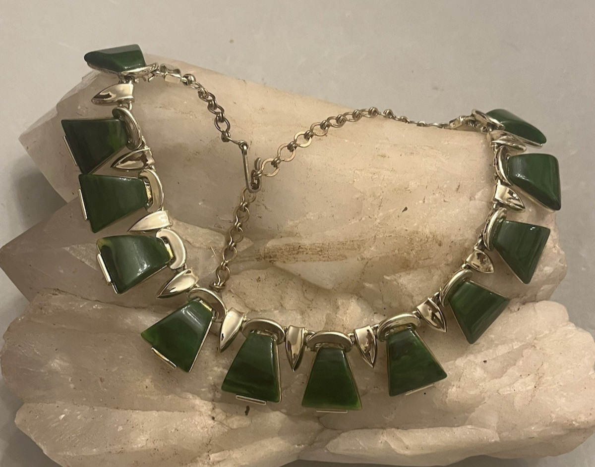 Vintage CHAREL Spinach Green Bakelite, Egyptian Revival, Necklace, Simi Tested!