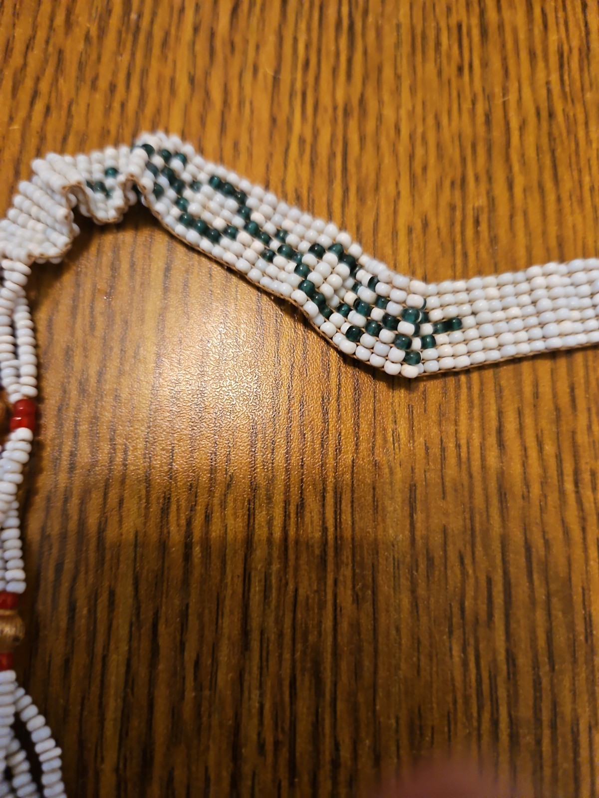 Vintage Multicolor Glass and Stone Bead Necklace Green, White, Red, Gold Beads