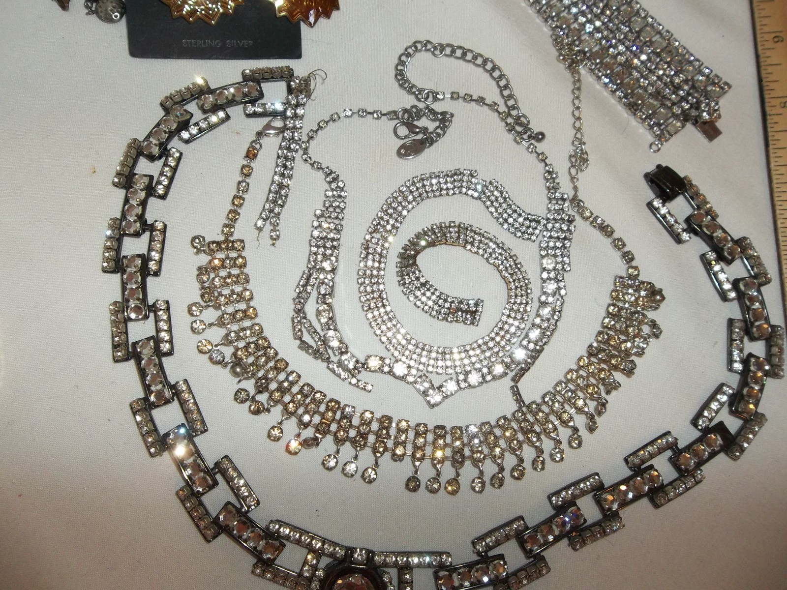 Vintage 1 lb Rhinestone Earrings Necklaces Brooch/pins Jewelry LOT Repair craft