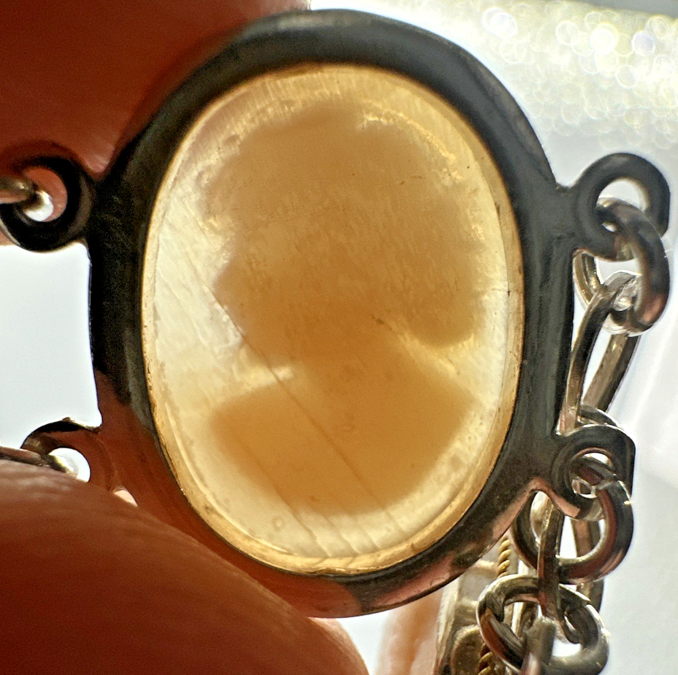 Vtg Stunning Cameo Shell Sterling Silver Bracelet 8″ 13.4g Made in Naples Italy