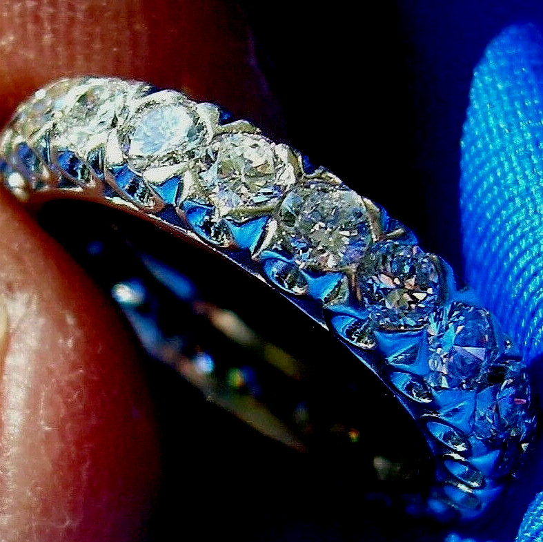 Original EARTH MINED DIAMOND Wedding BAND Deco Eternity Anniversary RING S – 6.5