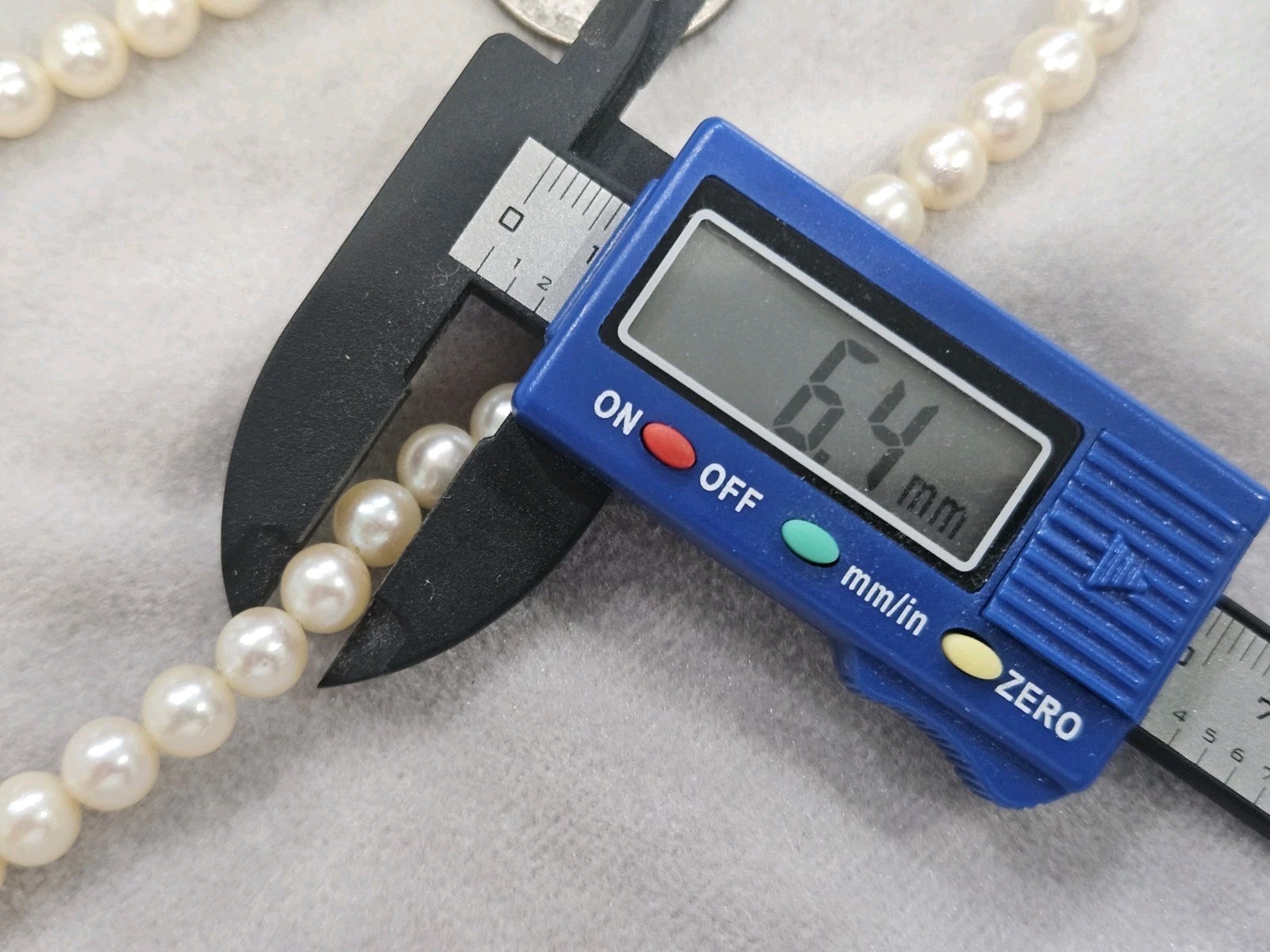 15” Japanese Cultured Akoya Pearl Necklace 14k White Gold clasp 6.4mm Stamp M