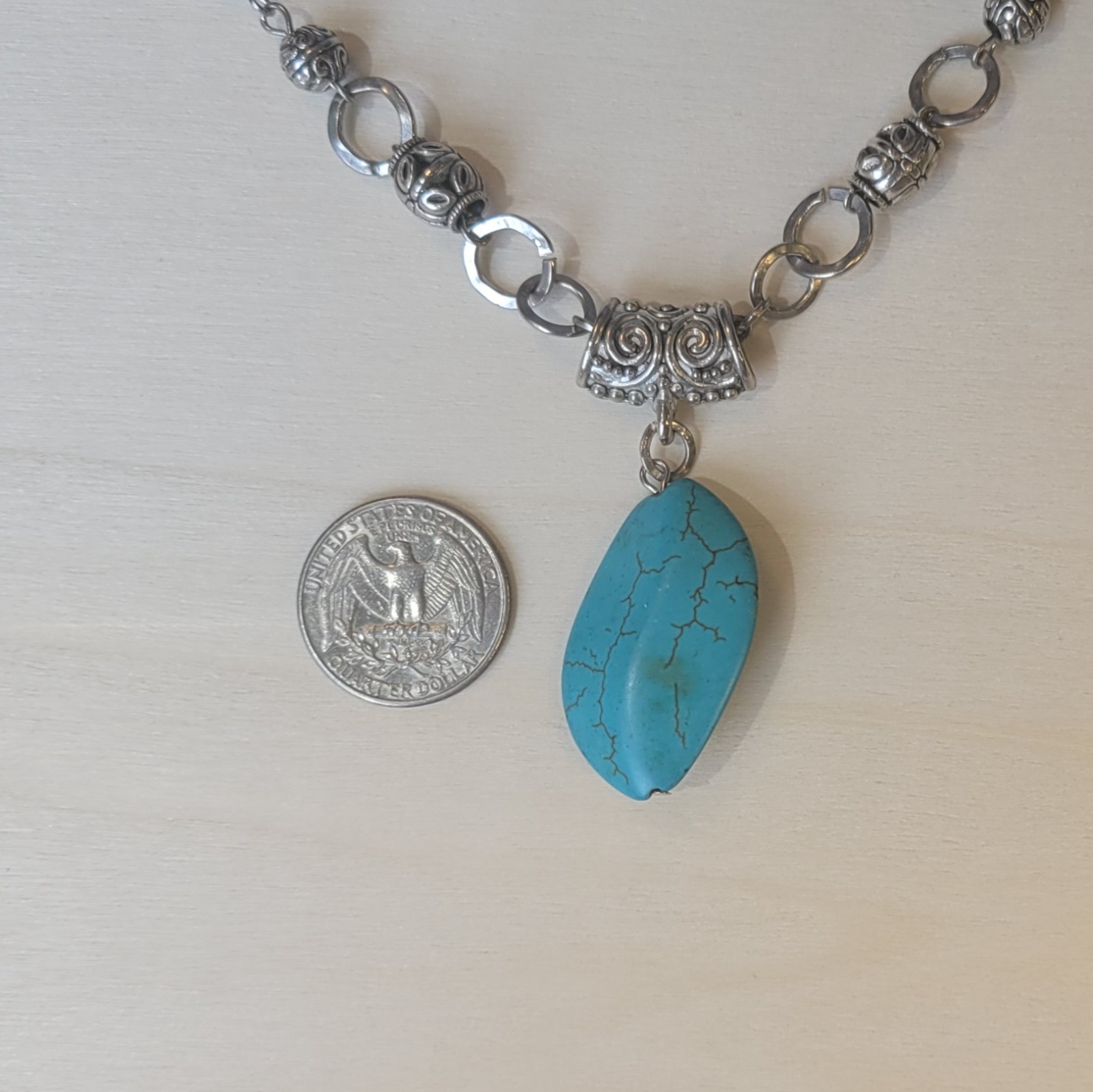 Southwestern Turquoise Blue Howlite Silver Tone 25in Necklace Matching Earrings