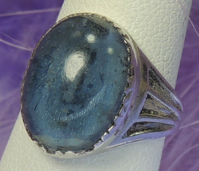 Vintage 40’s glass Blue Stone Sterling Silver 0.925 Ring size 4.5