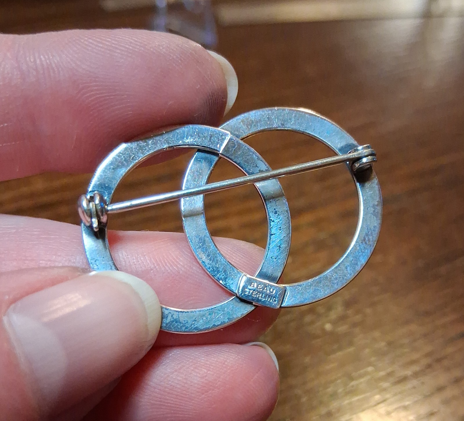Vintage Beau Sterling Double Round Textured Infinity Brooch Pin See Pics/Descrip
