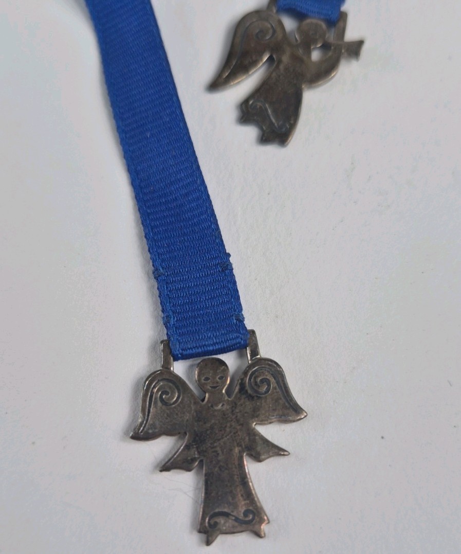 Retired James Avery Two Angel Pendants Sterling Silver Blue Ribbon Bookmark