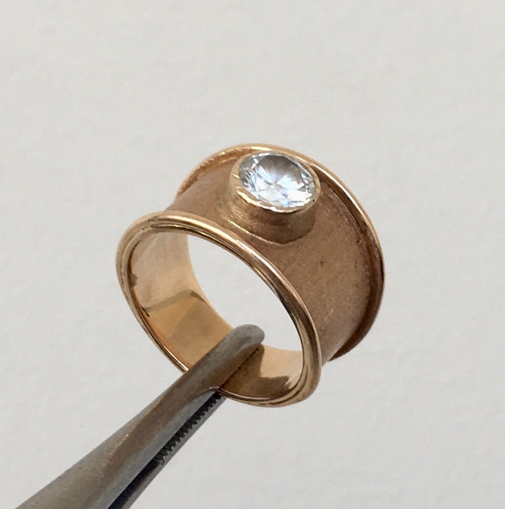 Vintage Original Soviet Solid Rose Gold Rock Crystal Ring 583 14K USSR Ring