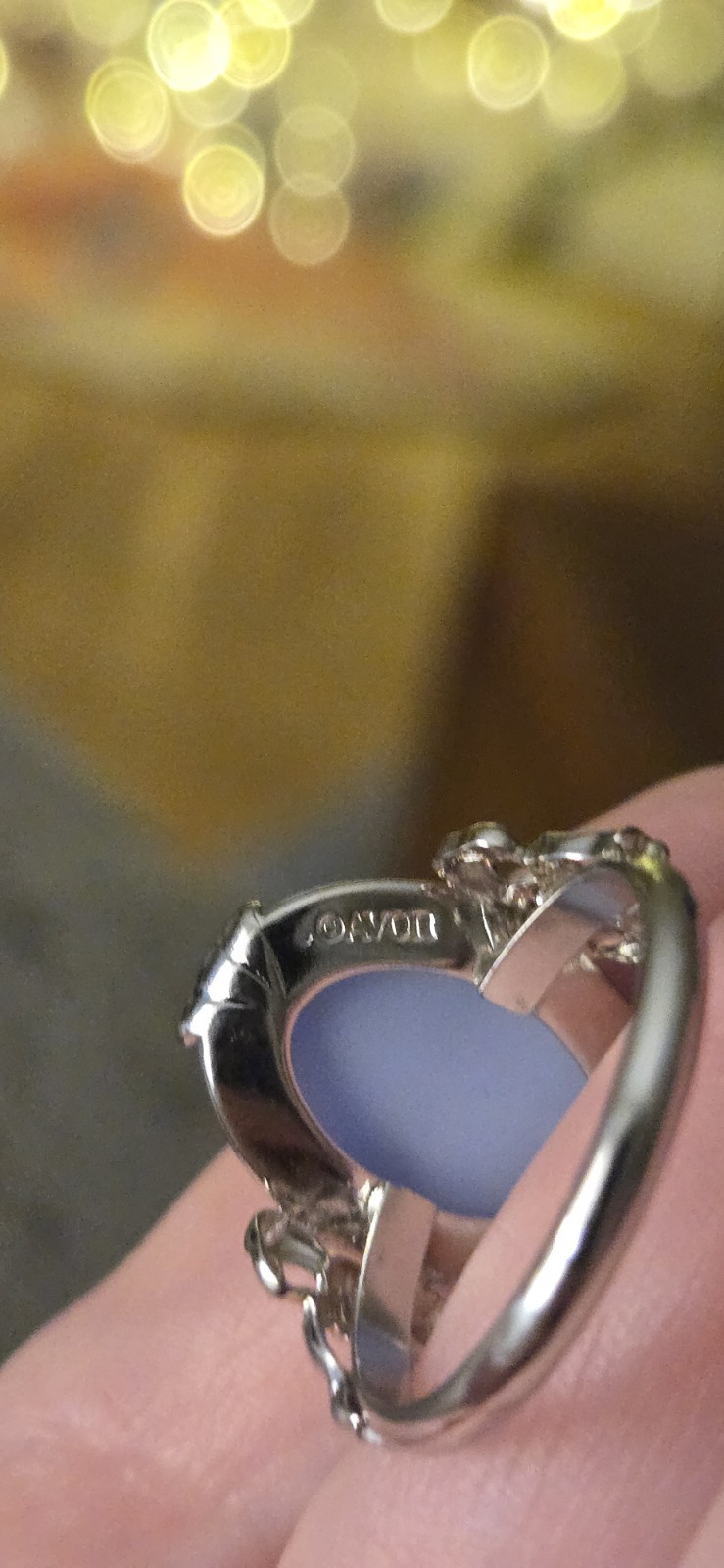 Avon Victorian Splendour Blue Moonstone RING size 7 Nickel Free Silver Tone VTG