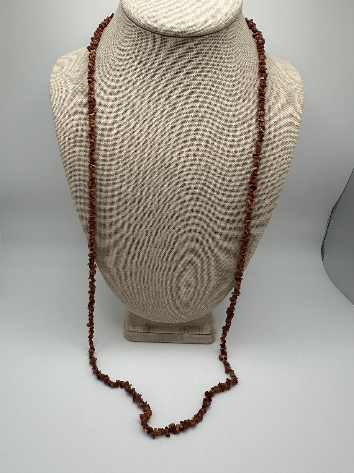 Beautiful Sparkly Orange Gold Stone Gemstone Necklace 34” Long No Clasp