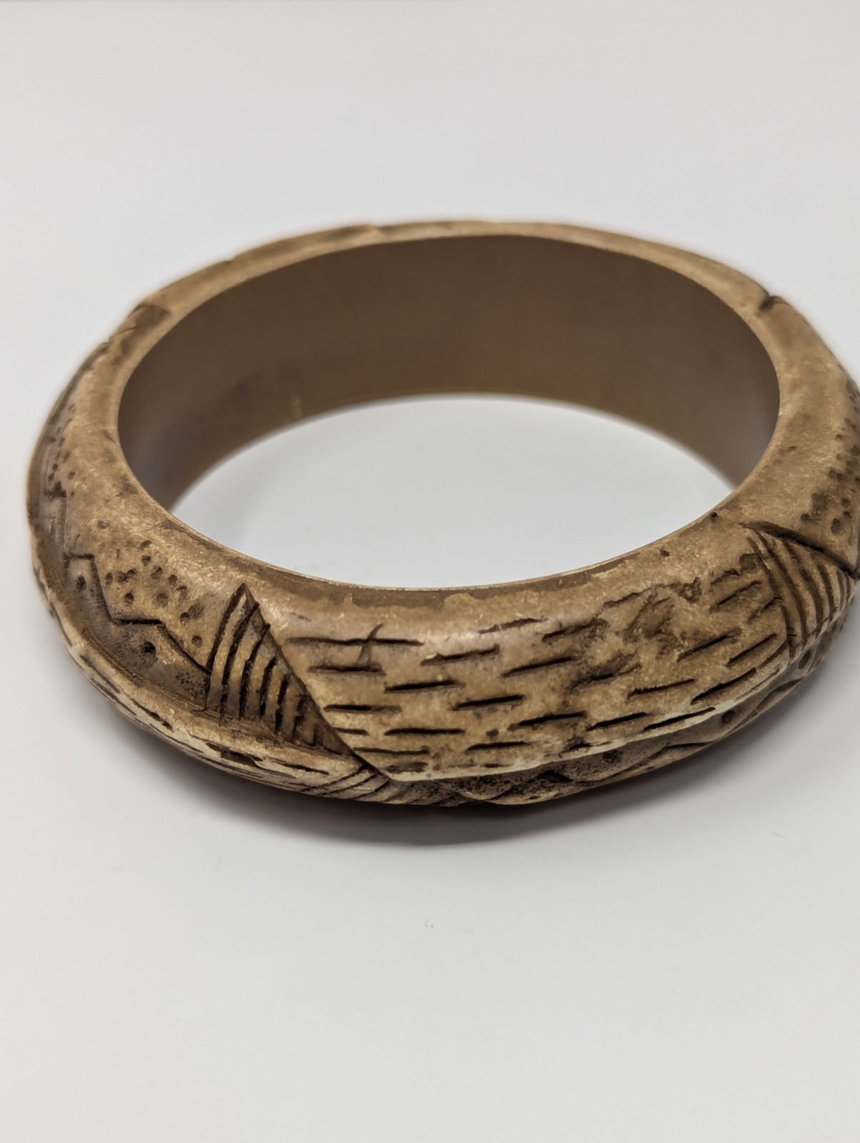 Vintage Hand Carved Bangle Bracelet Tribal African Ethnic Boho Jewelry