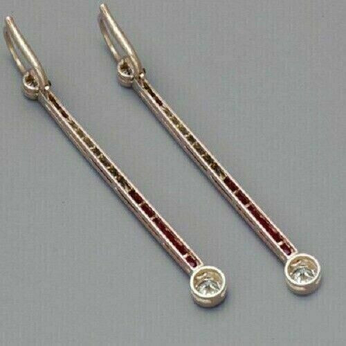 1.95Ct Art Deco Style Diamond & Ruby Engagement Wedding 14k Gold Finish Earrings