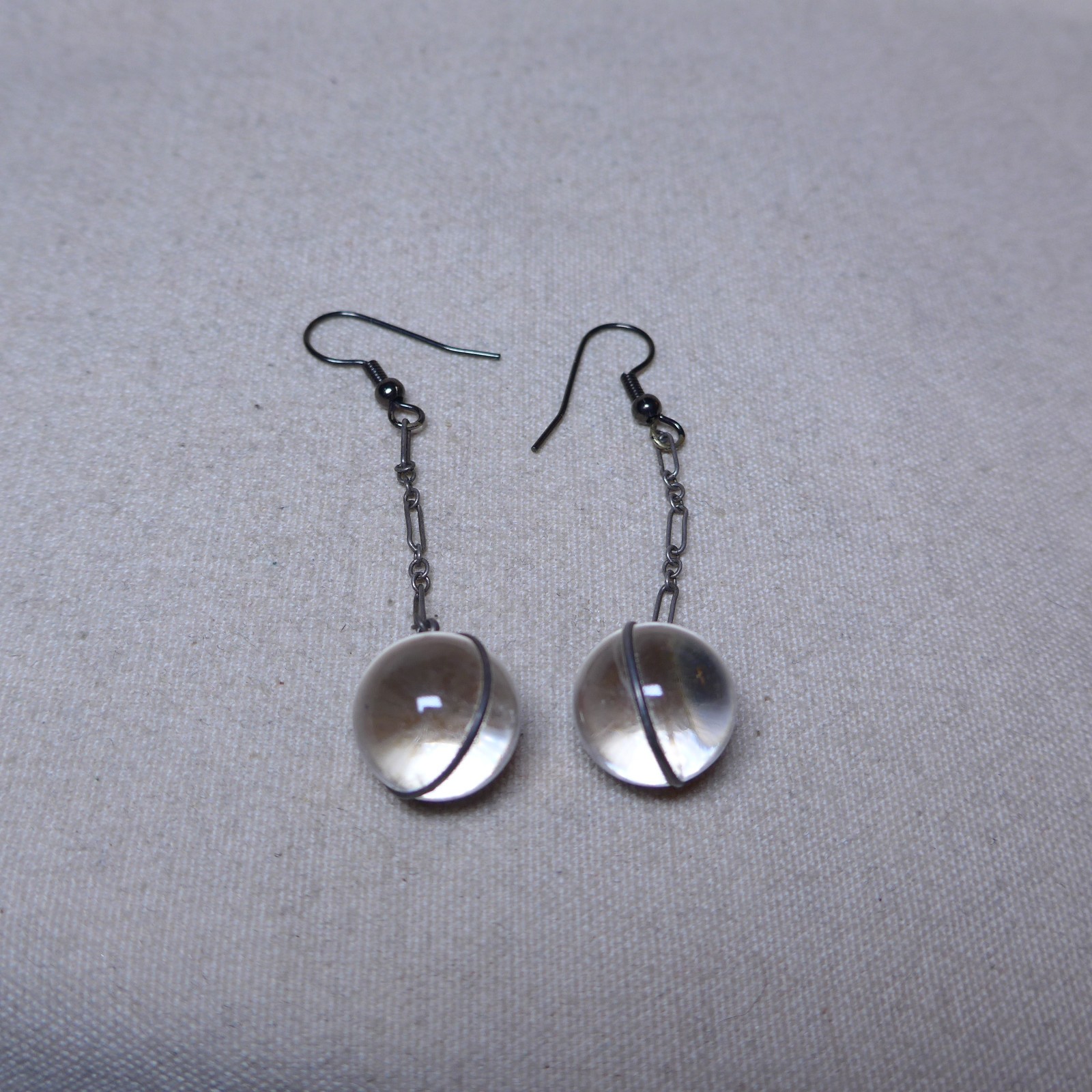 vtg Pools of Light Rock Crystal Orbs Undrilled Dangle Sterling Silver Earrings