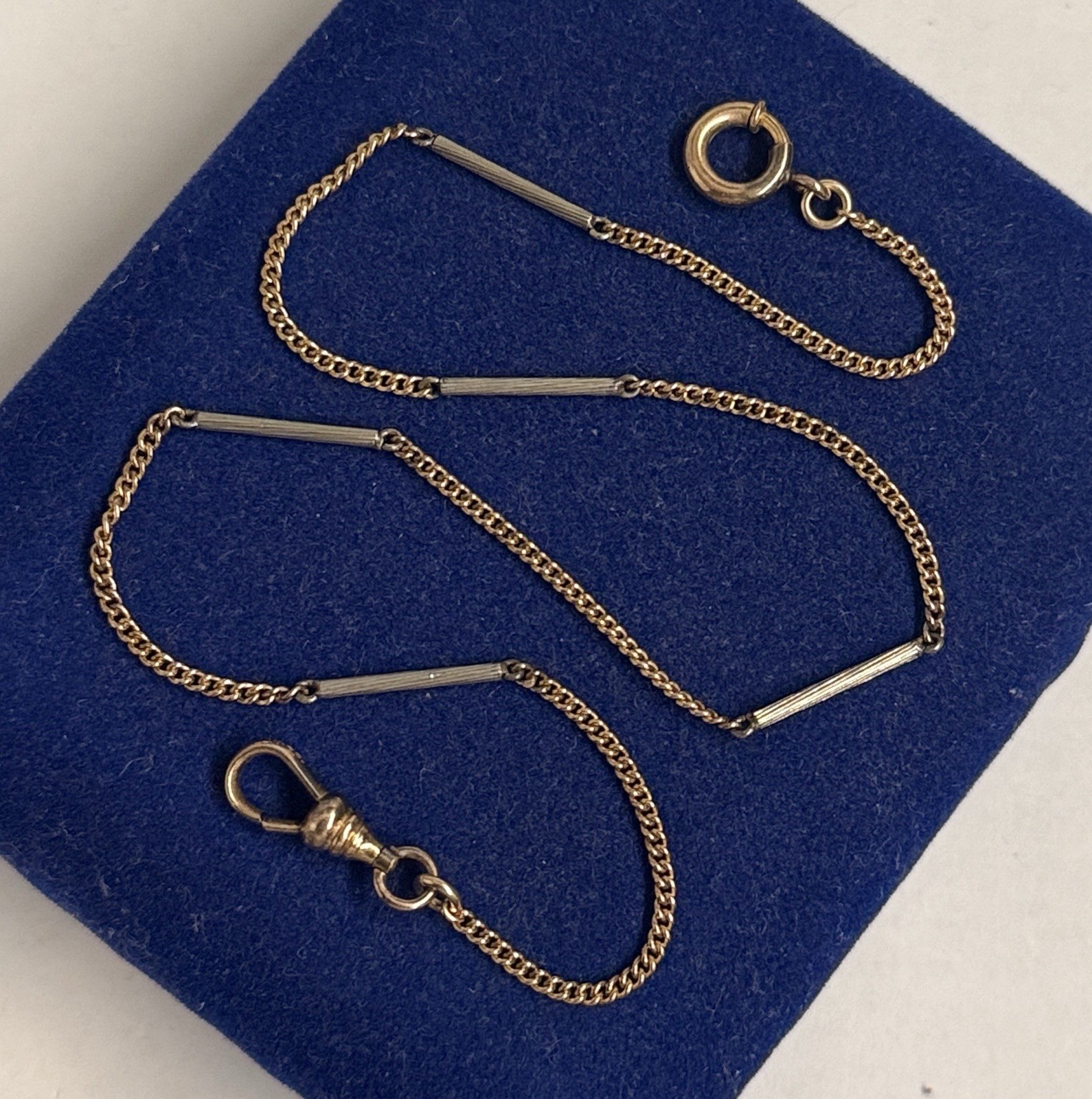 2 Tone Bar Link Gold filled fob Cuban Curb Watch Chain Gf 14” victorian 2mm 4.3g