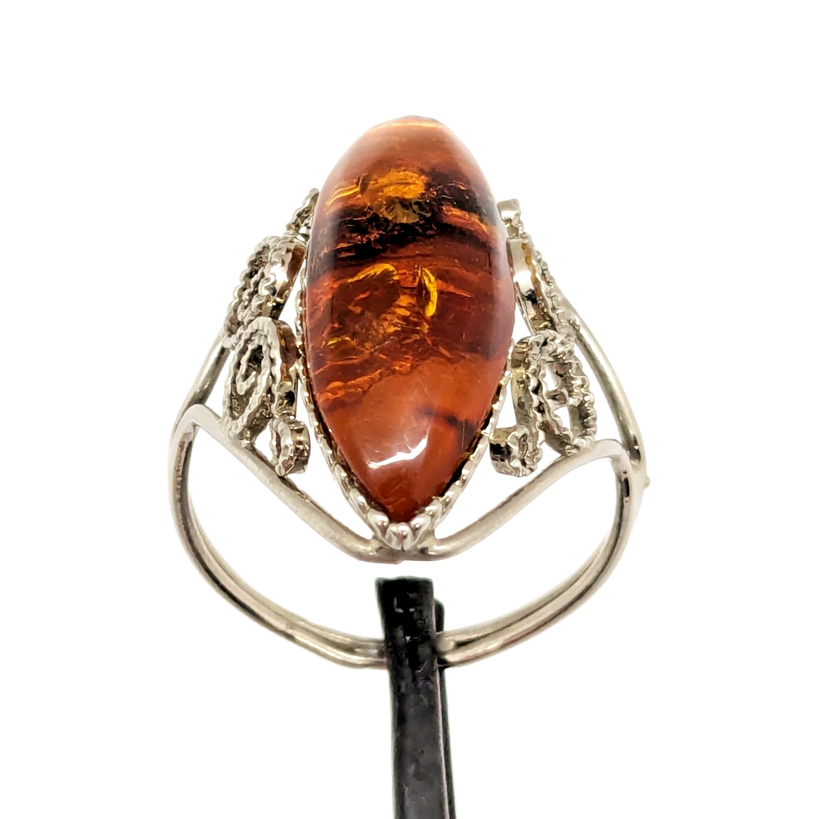 Vintage Elegant Soviet RING with Bright Natural Amber -size: 9.5US (19.5mm) #121
