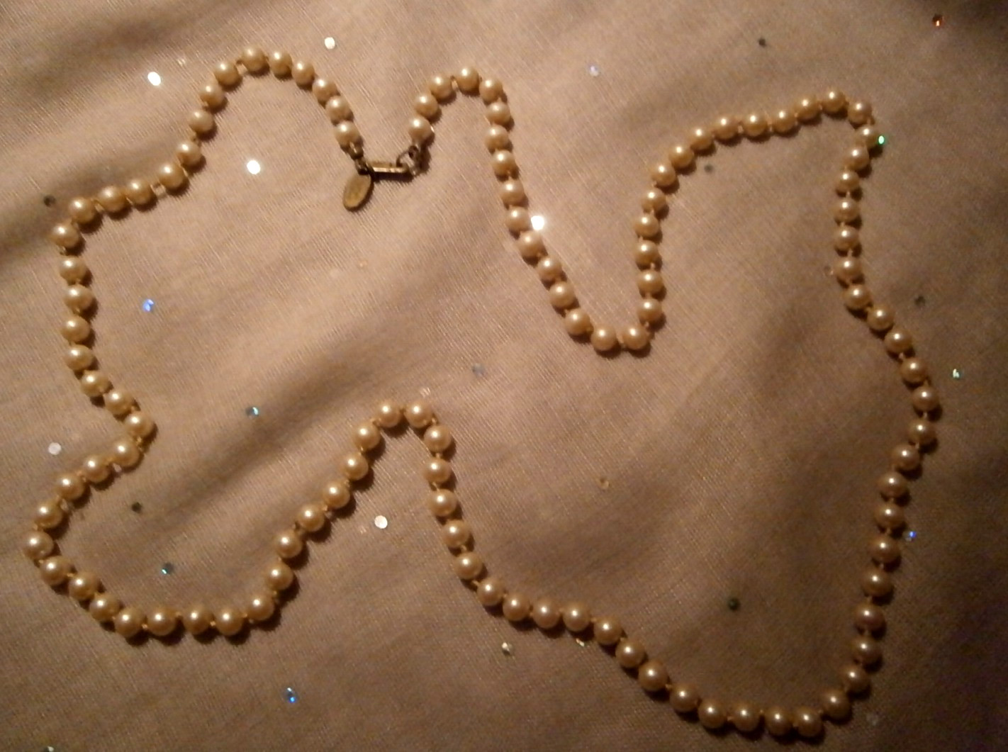 Vtg Signed Miriam Haskell Pat#3427691 Cream 4mm Faux Pearl Beaded Necklace 32″
