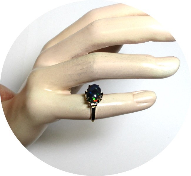 Lovely – Solid Black OPAL Ring – Vintage, 14k Yellow Gold Prong Setting – Mtg…