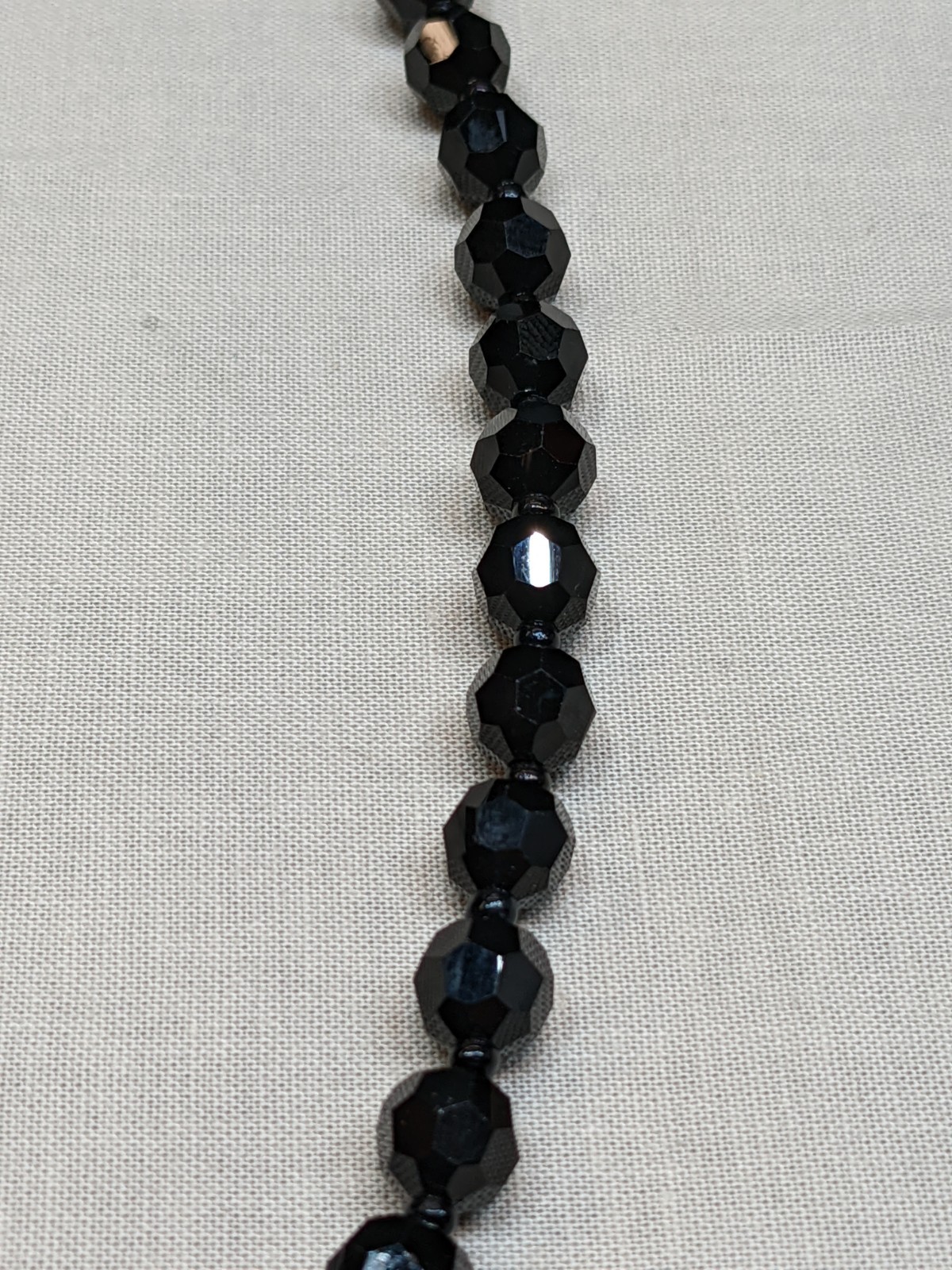 Vintage Black Glass Bead Necklace Classic Retro Gothic Emo Long ~24″