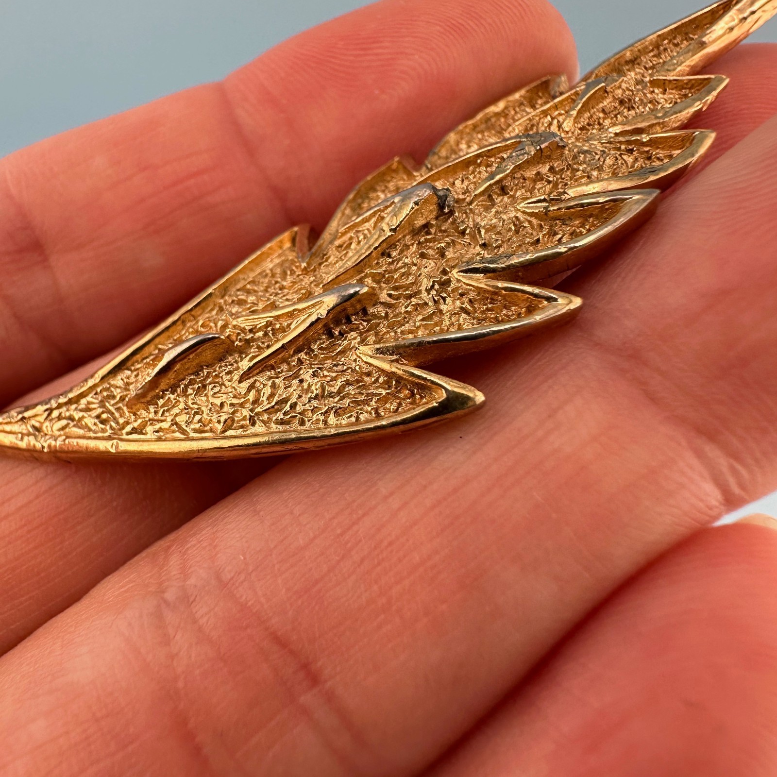 Vintage Designer Brooch Lot Gold Tone Textured Brushed Leaf Wishbone Signed