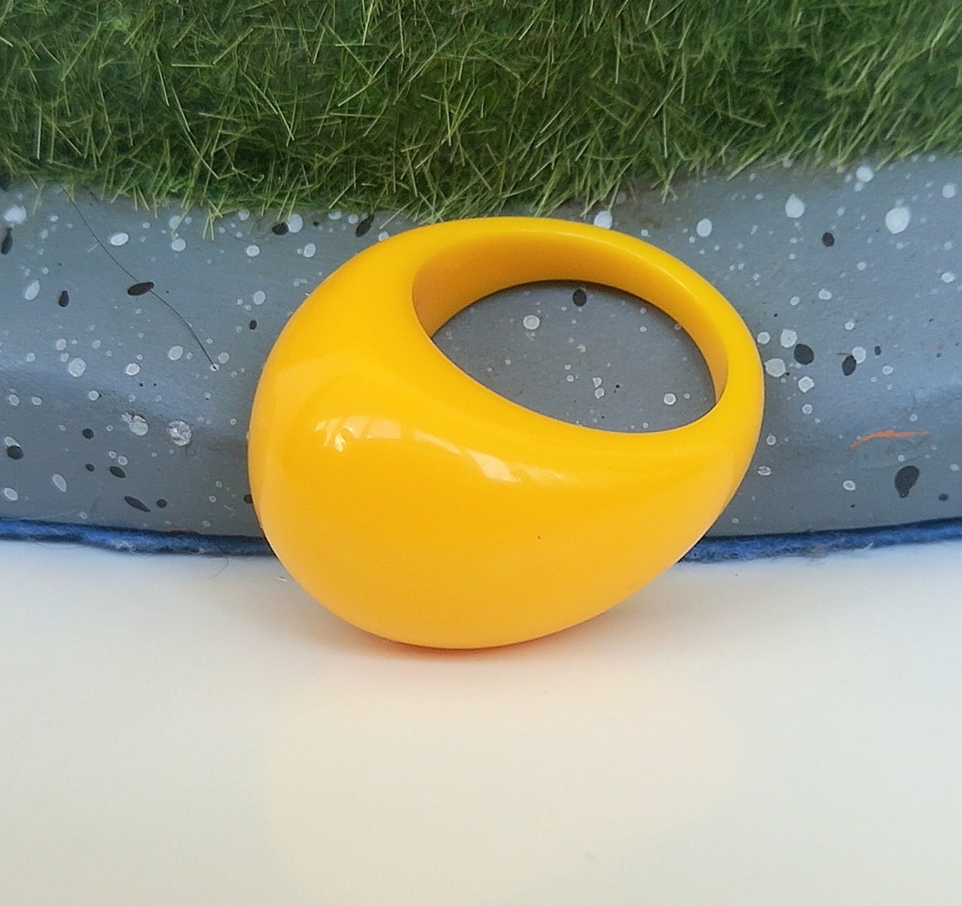 Summer Ring № 167 Lucite Acrylic Plastic Dome Ring Yellow Color Size 8