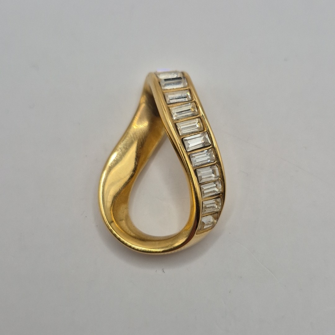 Vintage Swarovski Yellow Gold Plated Rhinestone Ribbon Slide Pendant