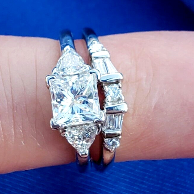 Original EARTH MINED DIAMOND Wedding Band Stack Design 14K WHITE GOLD Ring Guard