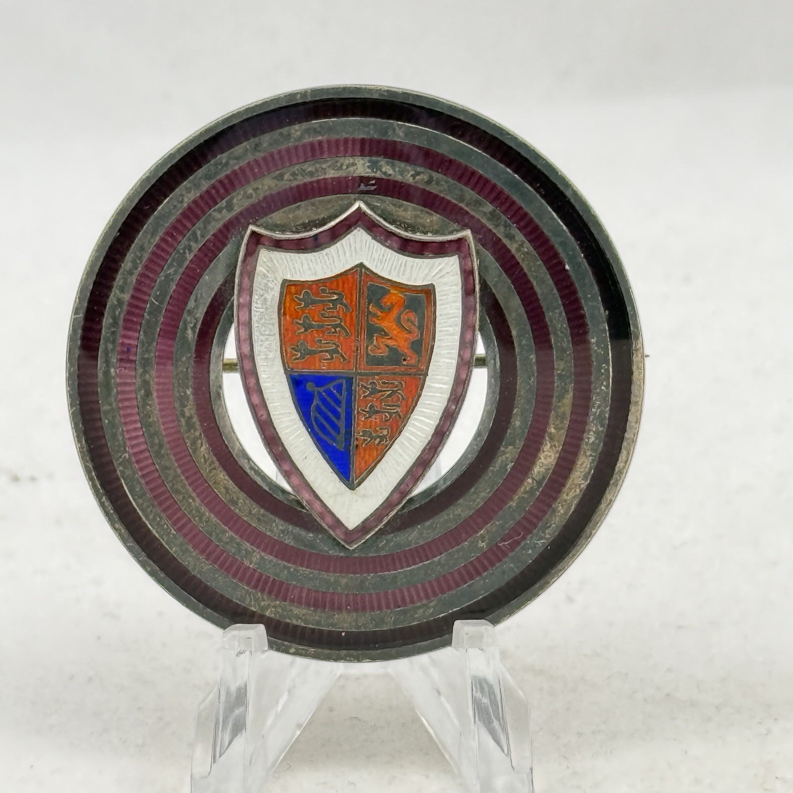 Vintage Unique Sterling Silver Enamel Great Britain Coat of Arms Brooch 23 Grams