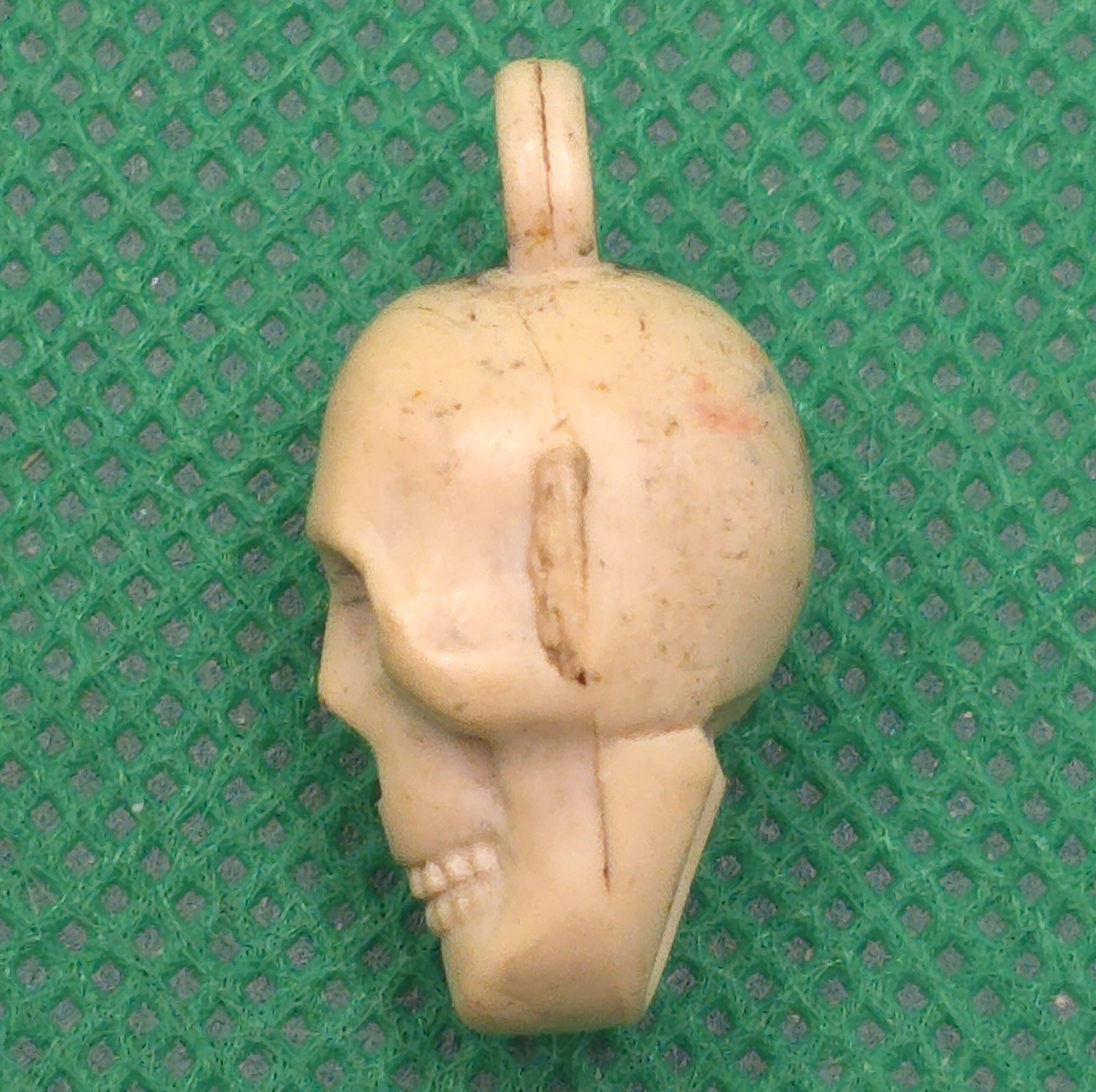 Antique Victorian Celluloid Skull Charm Mourning Pendant Memento Mori 1″