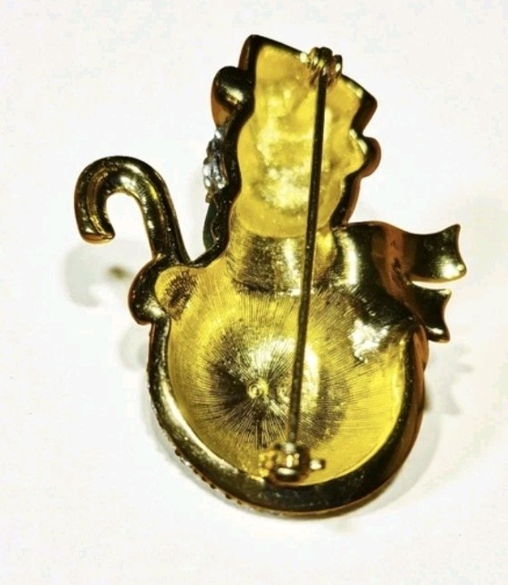 Swarovski Signed Vintage Snowman Brooch Gold Plated Encrusted With Crystals