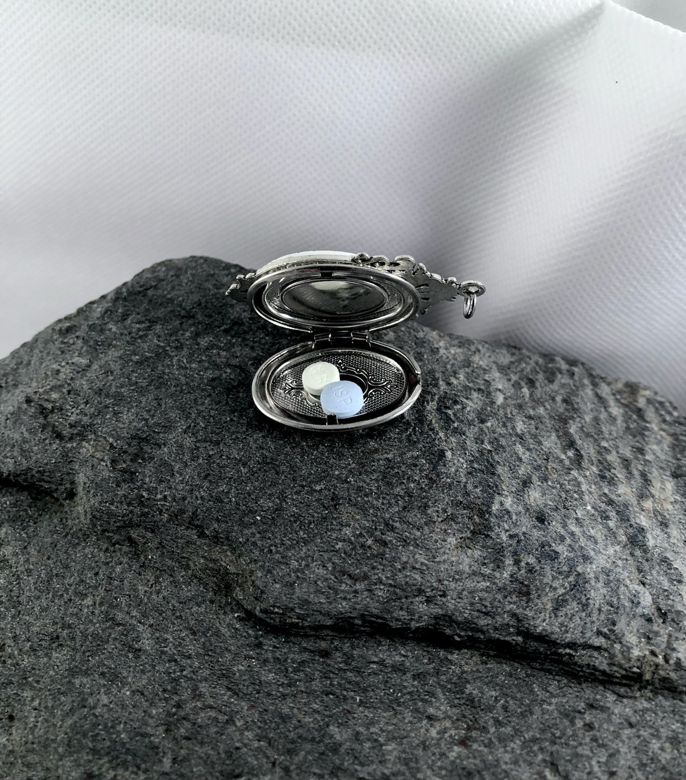 Victorian Black Rose Cameo HIDDEN Locket Necklace, Vintage Pillbox Stash Pendant