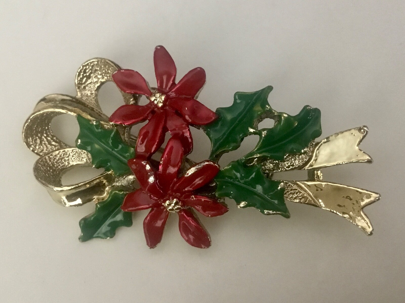 Christmas Pin Lot Signed GERRYS Gold Tone Tree Bells Poinsettia & Bow Vintage