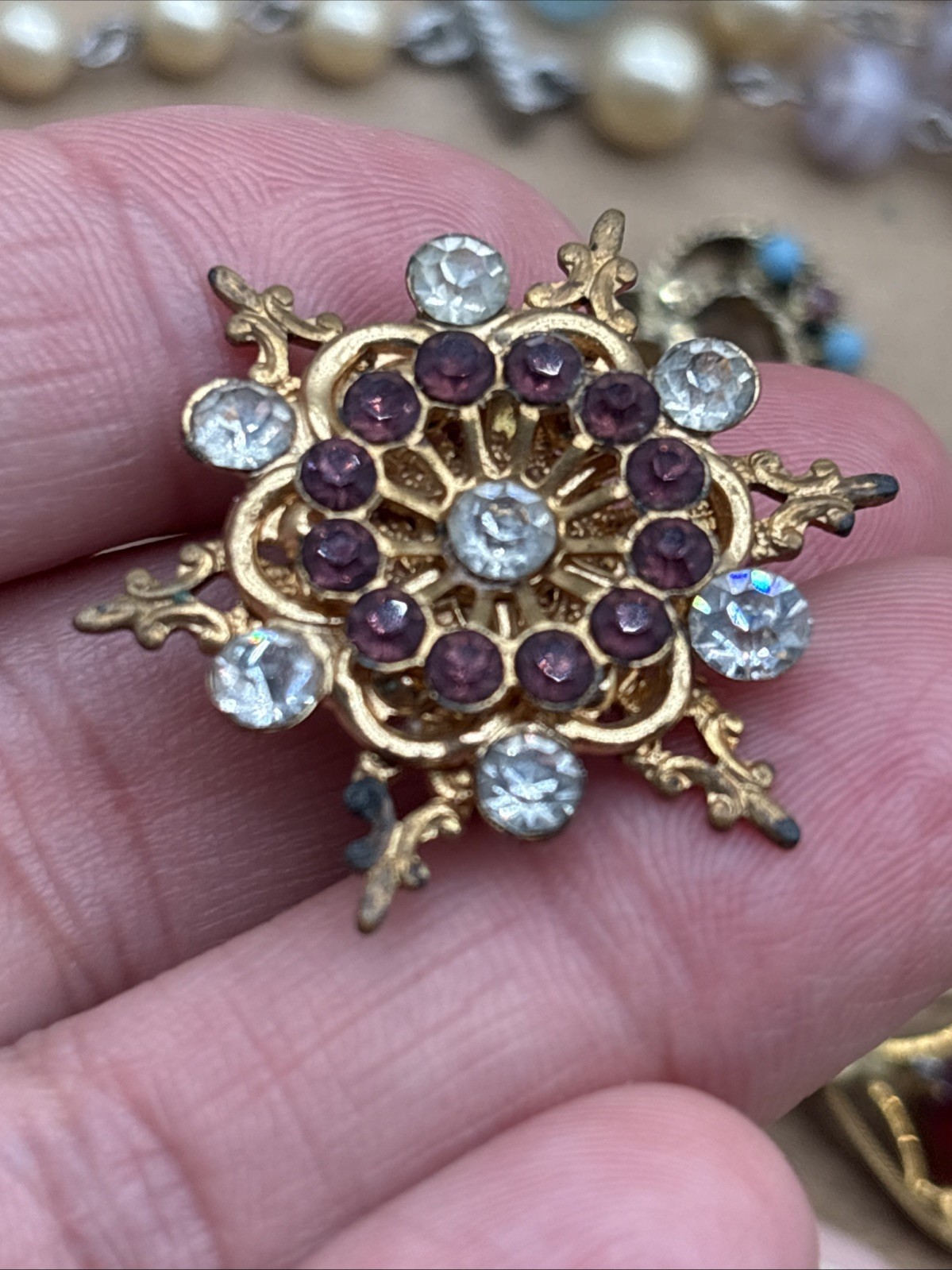 VTG Estate Jewelry Gold/Silver Tone Cameo Rhinestone C-Clasp Some Signed NICE 20