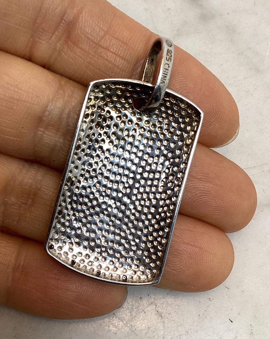 Vintage 925 Sterling Silver CZ Initial M Dog Tag Pendant