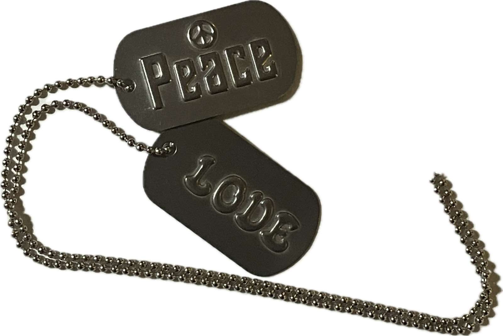 LOT 40+ VINTAGE 1960s Hippie Peace Love Dog Tag Necklace NOS Under $5 Each Bulk