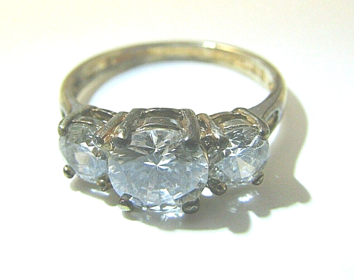 GOLD PLATED STERLING SILVER RING THREE CZ CUBIC ZIRCONIA 3 IDEAL ROUND CUT Sz 8