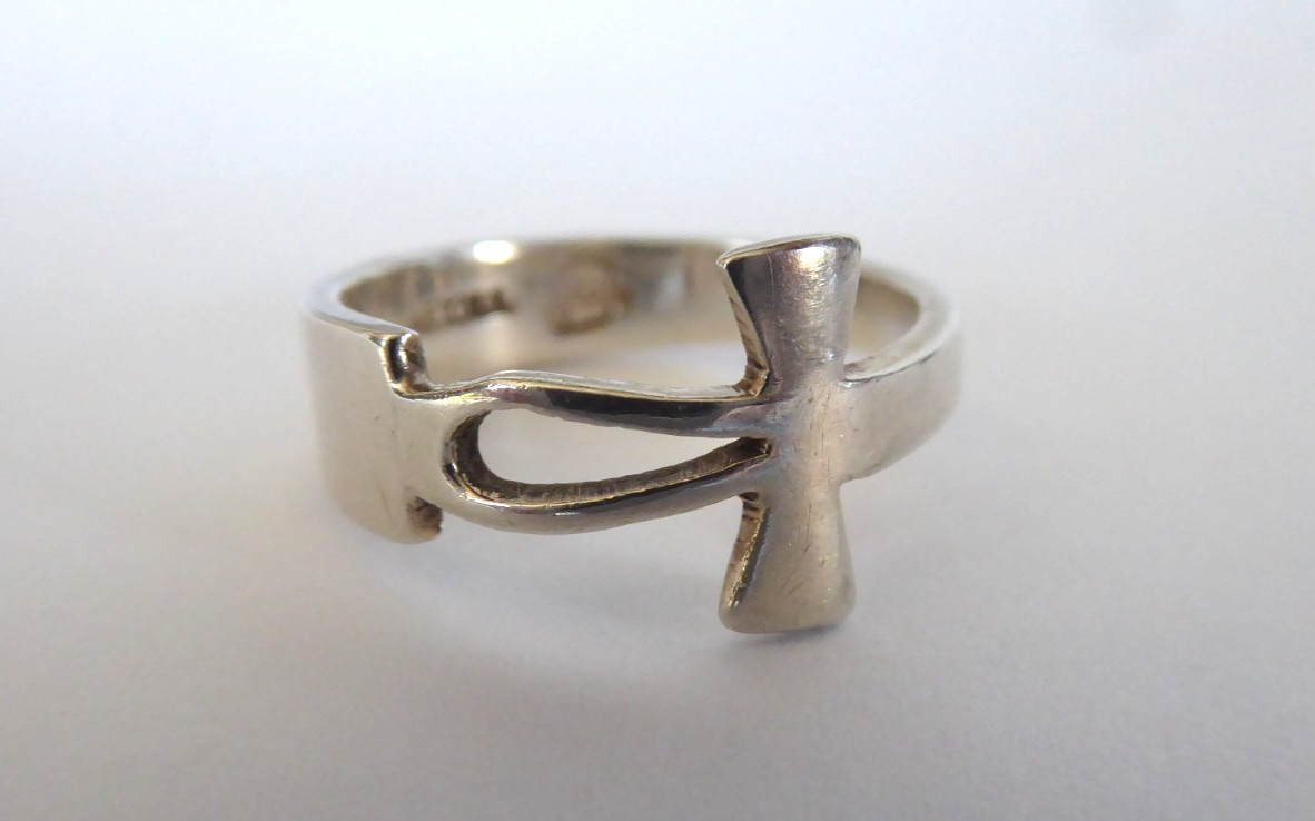 925 Sterling Silver Vintage JSF Mexico Egyptian Ankh Unisex Ring Size 7.5 Vtg.