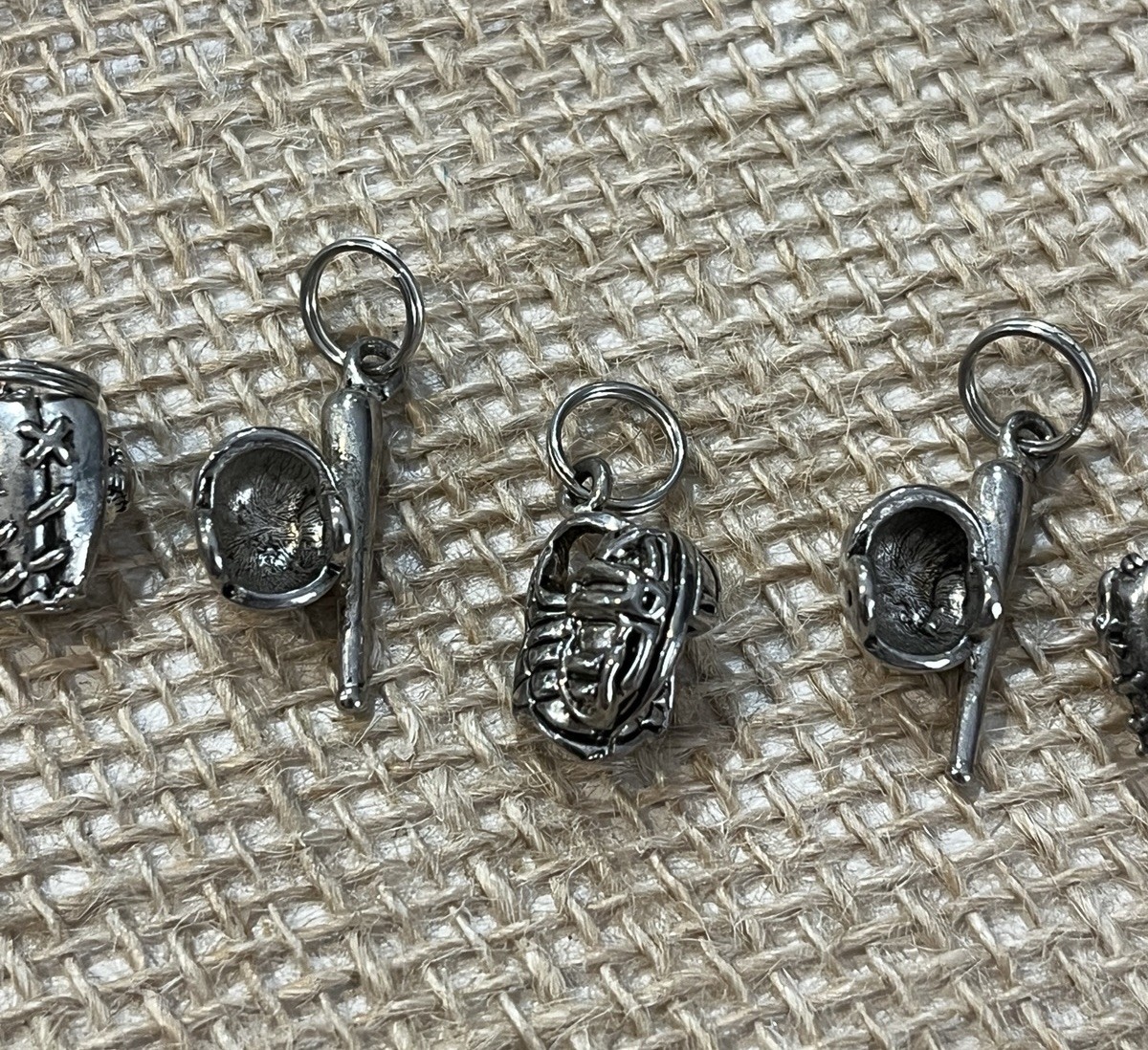 Lot of 6 Baseball Themed Silver-Tone Charms Pendant Metal Alloy Sports Son Craft