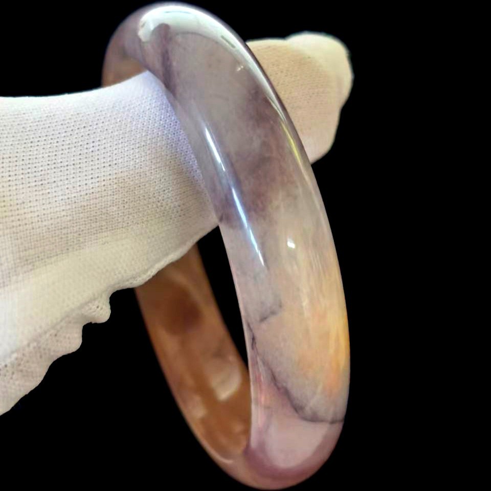 Landscape Natural Jade Bracelet Bangle, Width 14 mm, Inner Perimeter 7.4 inch