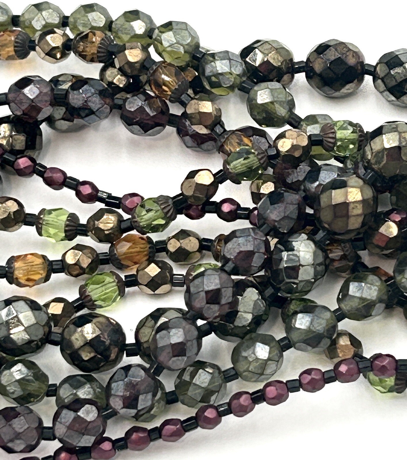 VTG Multi Strand GOLD FUMED Brown CRYSTAL NECKLACE Rhinestone Hook Clasp 1969