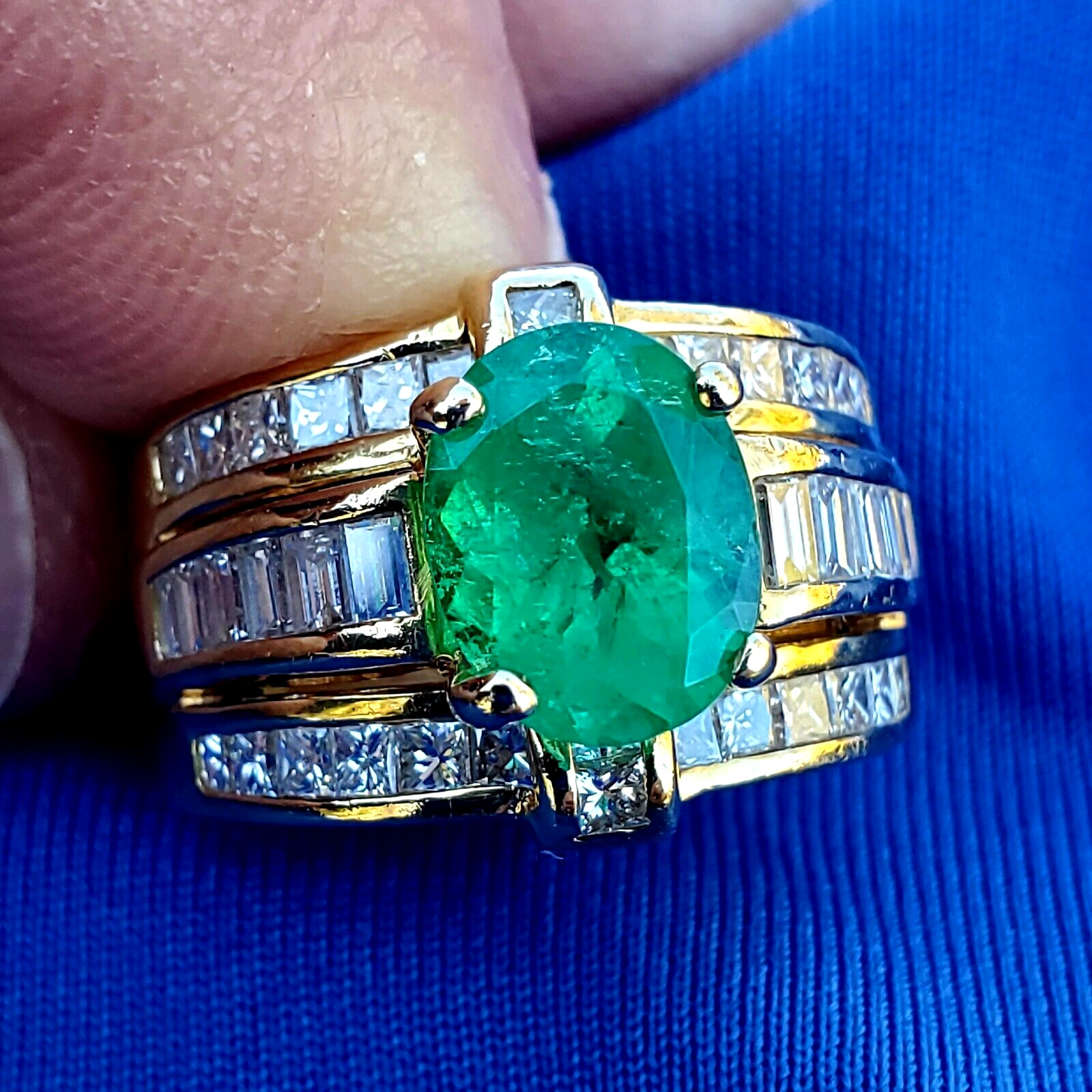 Original EARTH MINED EMERALD DIAMOND Deco Engagement Ring 14K GOLD Solitaire 4ct