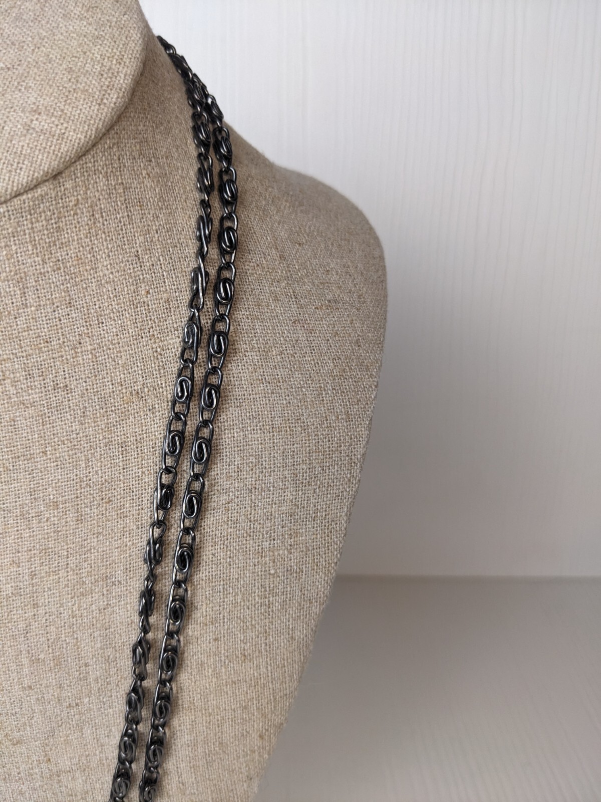 Dark grey chain necklace long vintage approx 44″