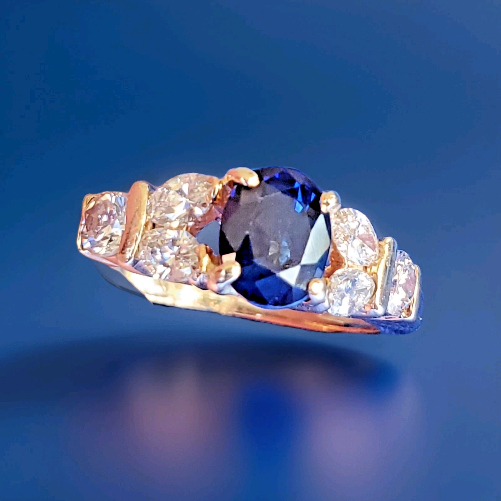Original EARTH MINED SAPPHIRE DIAMOND Deco Engagement Ring 14K GOLD Solitaire