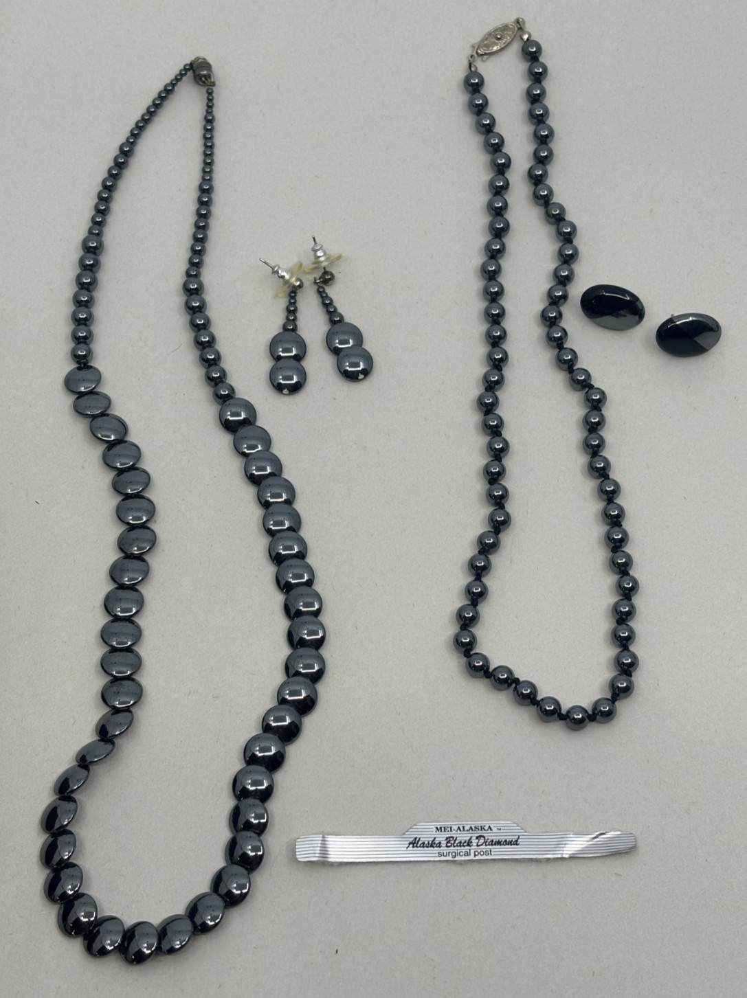 4 Piece Lot of Hematite Jewelry Necklaces and Post Earrings AK Black Diamond