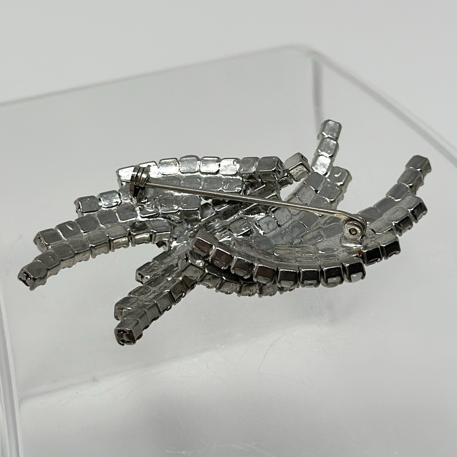 Vtg Unmarked Kramer Gray Rhinestone Cat Eye Cabochon Brooch Clip On Earrings Set