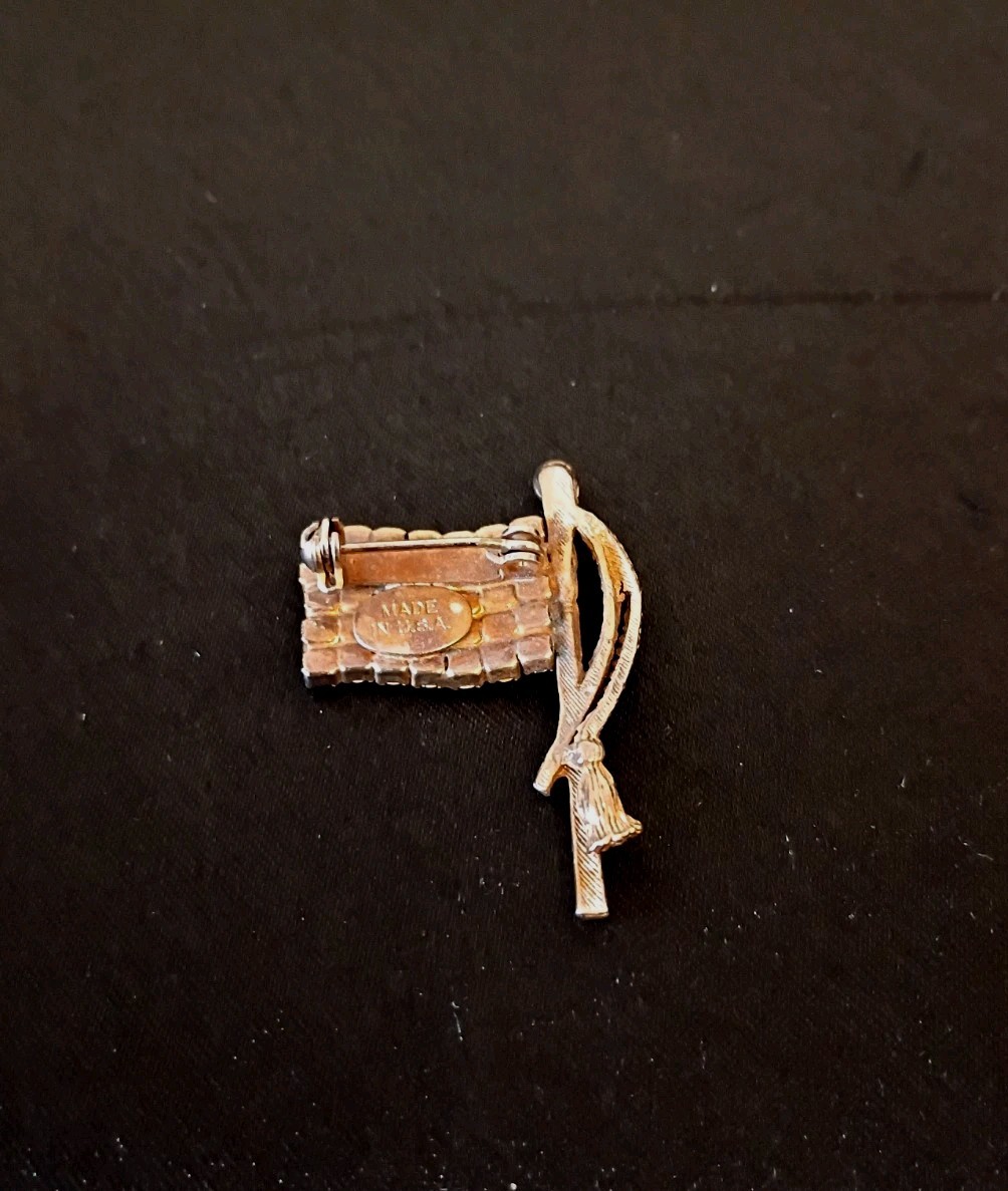 Vintage Red-White-Blue Rhinestone American Flag Pin w/Gold Tassel