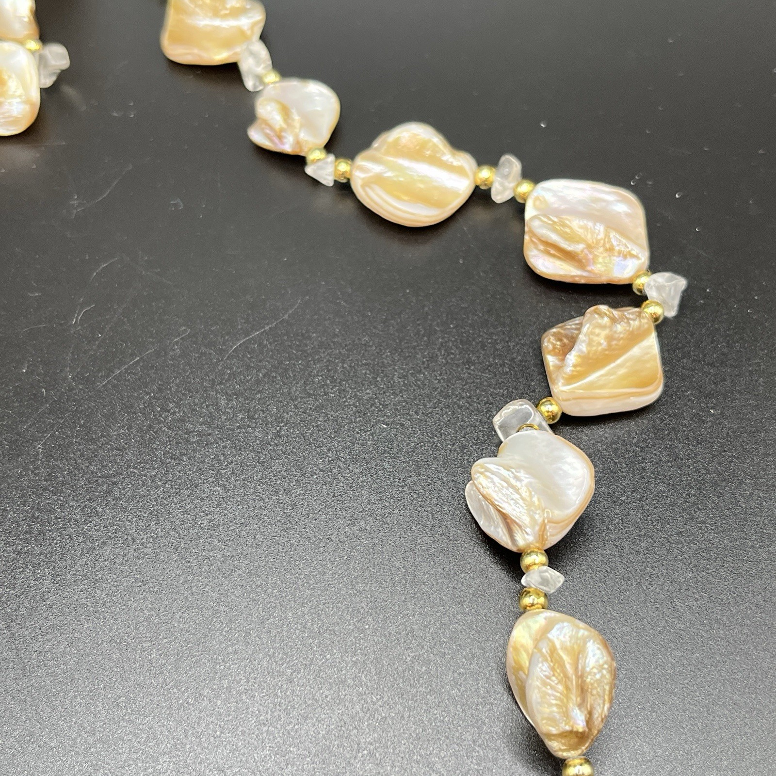 Vintage Beaded Shell Mother of Pearl Necklace Peach Cream Beige Pearlescent 19”