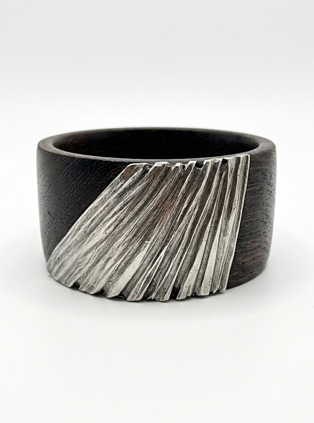Signed Piazello Artisan Studio Bangle – Exotic Wenge Wood & 316L Surgical Stainl