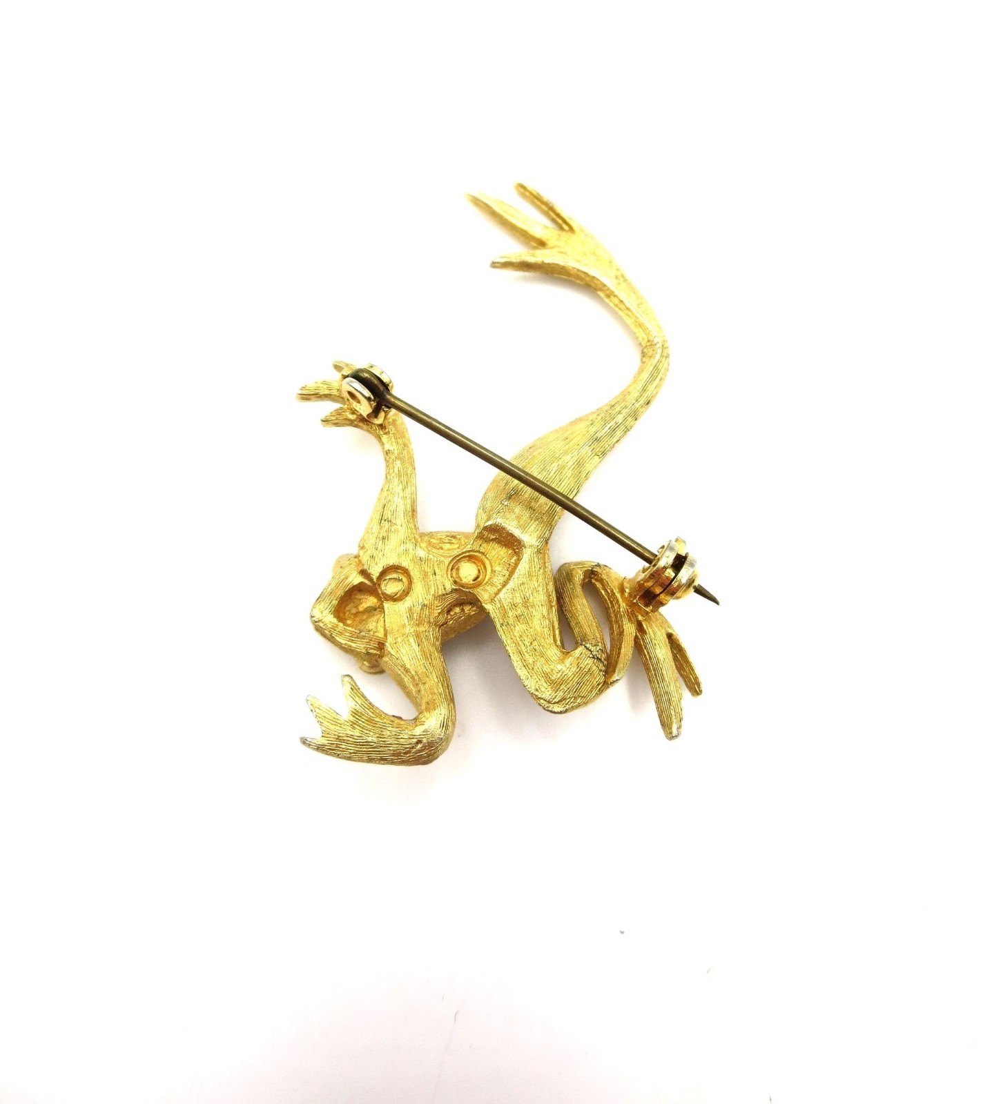 VTG Gold Tone Red White Blue Painted Enamel Frog Brooch Patriotic 4th of July